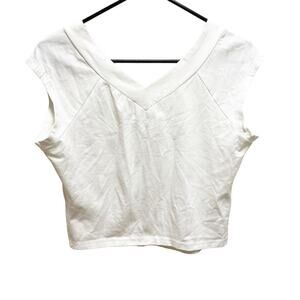 Fresral Off White Vneck Cropped Top Large
